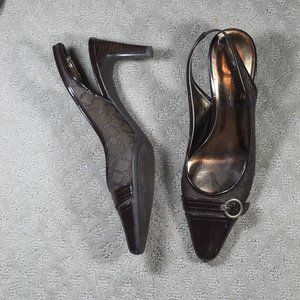 Etienne Aigner Size 8.5M Vanessa Brown Patent & Fabric Slingback 3" Heels